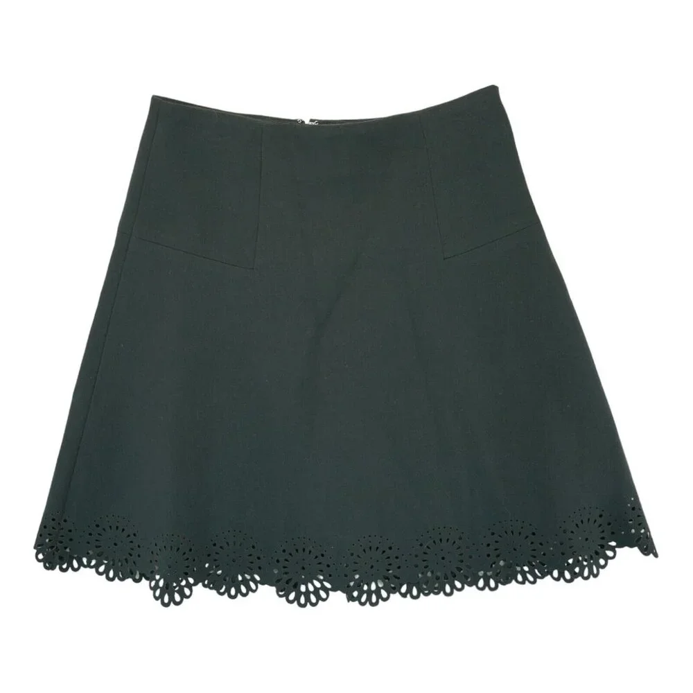 Loft Skirt Womens Size 0 Lined Black Scalloped Knee Length Back Zip‎ MSRP $80